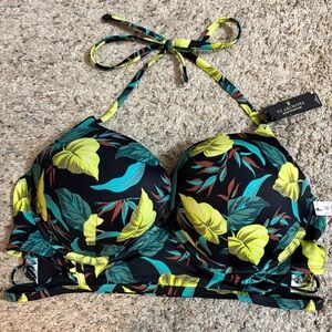 Victoria's Secret Black and Green Tropical Bikini Top NWT